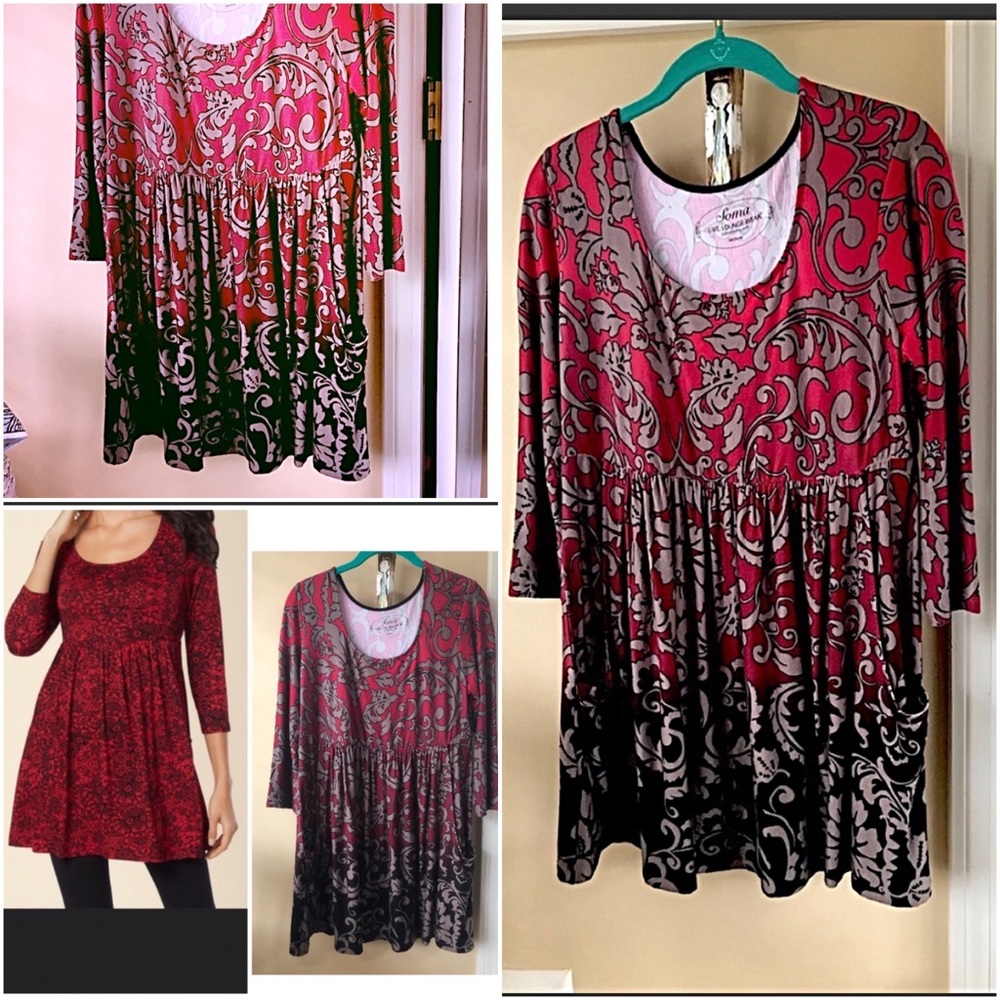 Chico’s Soma lounge size M 3/4 sleeves jersey knit leisure party yoga red black - Picture 10 of 10